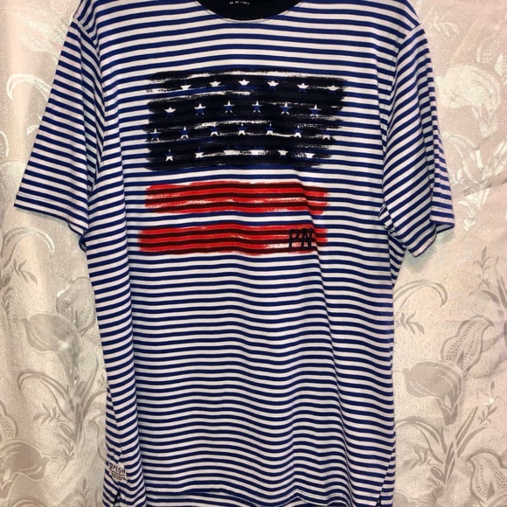 Parish Blue/ White Striped Hi-Low Shirt Size 2X